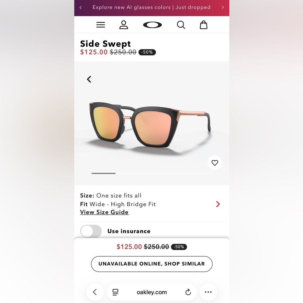 Oakley Side Swept Sunglasses — Black Frame with Rose Gold Mirrors
